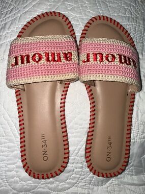 Amour Pink Crochet Slide Sandals